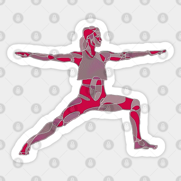 Yoga Woman Warrior Pose Outline Red Pink Sticker by badlydrawnbabe